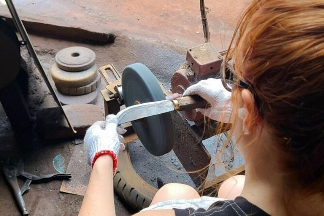 Hanoi Knife Making Traditional Workshop - Shaping the blade with a local maker