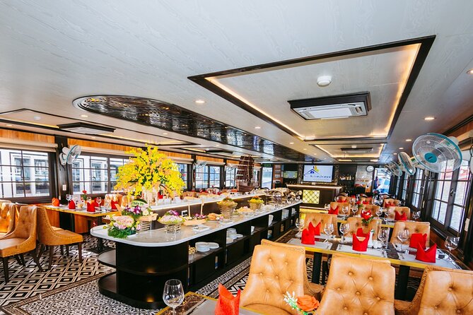 LUXURY Halong Bay Cruise 5 Stars Full Day Tour with Buffet Lunch - Ti Top Island for swimming and a bay view