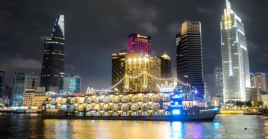 Saigon Dinner On Cruise Tour With Private Table - Sunset at the port before the lights come on