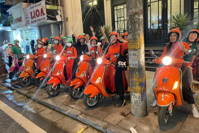 Vespa Female Ao Dai riders Night Street Food + See Train Street - Hanoi Opera House and the first food stops